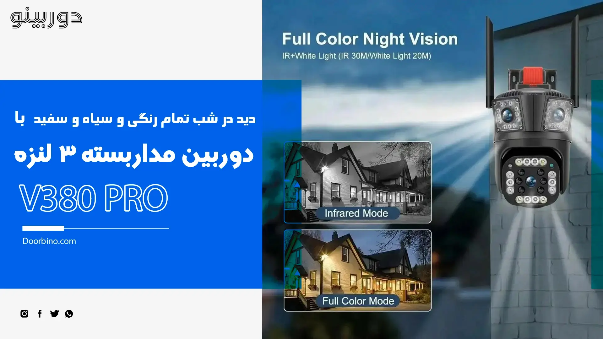 دید در شب تمام اتوماتیک رنگی و سیاه سفید برای دوربین مداربسته 3 لنزه V380 PRO