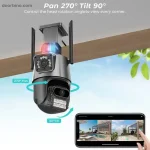 چرخش 360 درجه افقی و 90 درجه عمودی دوربین مداربسته بیسیم سیمکارتی دو لنز V380 PRO