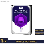 تصویر رسمی هارد دوربین مداربسته وسترن دیجیتال 1 ترابایت بنفش اصلی purple wd10purz