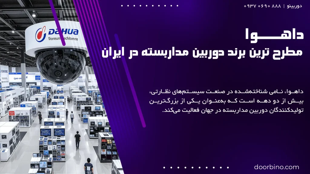 لوگوی برند داهوا و نمونه‌ای از دوربین مداربسته داهوا